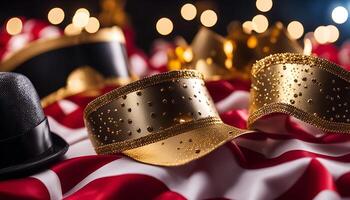 Golden Party Hats on a Red and White Background photo