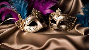 Masquerade Masks on Satin Background photo