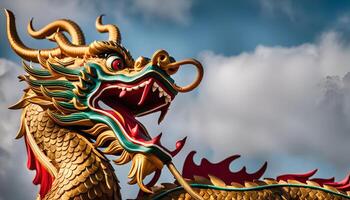 Golden Dragon Statue with Cloudy Sky photo
