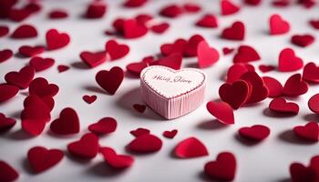 Heart-Shaped Box with Red Hearts on White Background photo