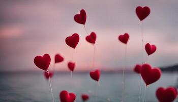 Heart Balloons Floating Over the Sea photo