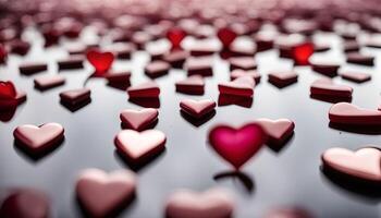Red Hearts Scattered on a Shiny Surface photo