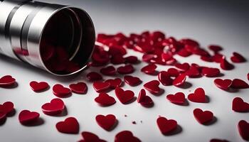 Red Hearts Overflowing From a Metallic Container photo