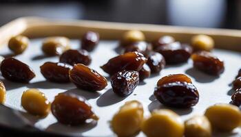 Dates and Nuts on Baking Sheet photo