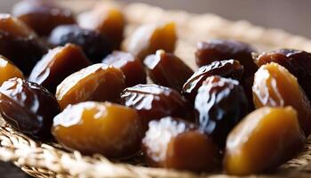 Close-Up of Dates on a Wicker Plate photo