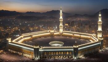 Aerial View of the Grand Mosque in Mecca at Night photo