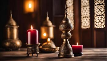 Candles and lanterns in an ornate setting photo