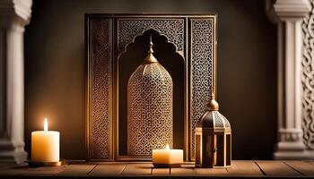 Golden Lanterns and Candles in an Ornate Setting photo