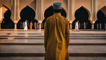 Man in Yellow Robe at a Mosque photo