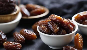 Dates in a Bowl - A Close-Up View of Sweet and Delectable Dates photo