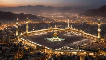 Aerial View of the Grand Mosque in Mecca at Night photo