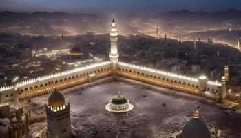 Aerial View of the Grand Mosque in Mecca at Night photo