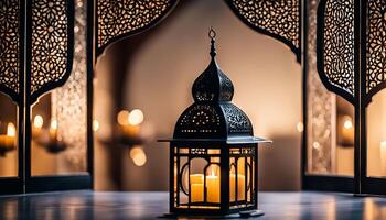 Ornate Lantern with Warm Glow photo