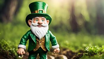 Irish Leprechaun figurine in a forest setting photo