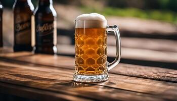 Refreshing Beer on a Wooden Table photo
