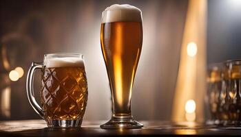 Two Glasses of Beer on a Bar Counter photo