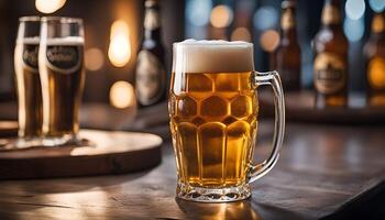Glass of Beer on a Wooden Table photo