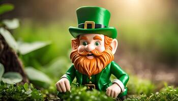 Smiling Leprechaun with Green Hat and Red Beard photo