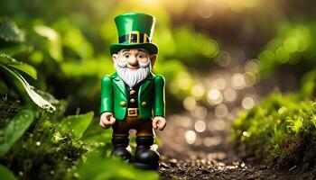 Leprechaun Figurine in a Lush Green Forest photo