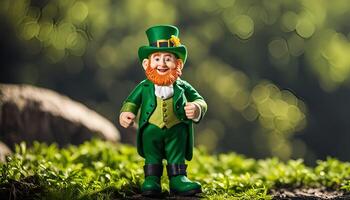 Leprechaun figurine in a green forest photo