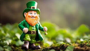 Smiling Leprechaun Holding a Bell photo