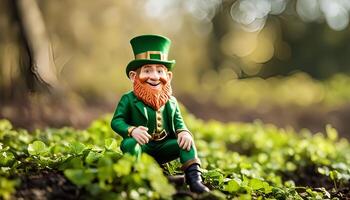 Smiling Leprechaun in a Green Forest photo
