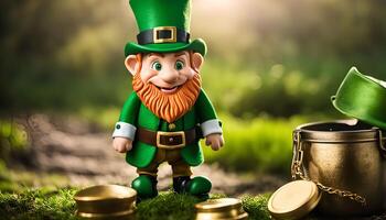 Smiling Leprechaun with Pot of Gold photo
