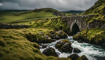 Ancient Stone Bridge Over a Rushing River photo