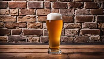Glass of Beer on a Wooden Table photo
