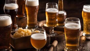 Assortment of Beers on Rustic Wooden Table photo