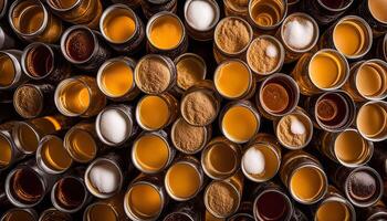 Arrangement of Jars with Liquids and Powders photo