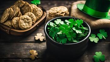 St. Patrick s Day Celebration with Shamrocks and Cookies photo