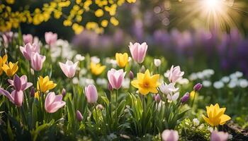 Spring Blooming Flowers in Sunlight photo