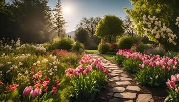 A Sunny Stroll Through a Blooming Garden photo