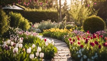 A Stone Path Through a Spring Garden photo