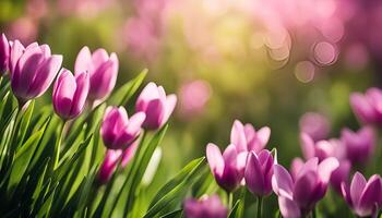 Pink Tulip Field with Sunlight photo