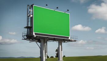 Blank Billboard with Green Screen in a Field photo