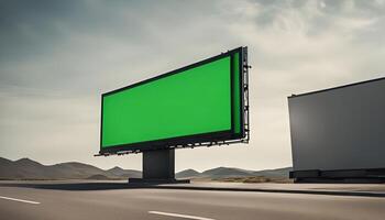 Billboard on a deserted highway with a green screen photo
