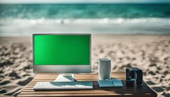 Computer on the Beach with Ocean View photo