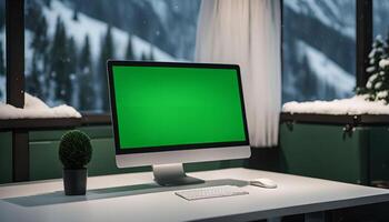 Desktop Computer in a Snowy Mountain Setting photo