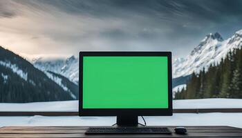 Computer Screen with a Mountain View photo