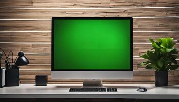 Desktop Computer with Green Screen photo