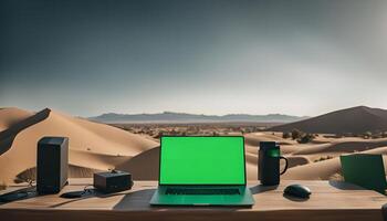 Laptop and Desert Landscape photo