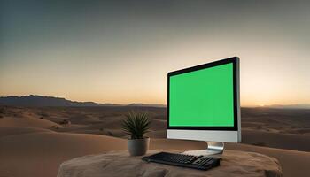 Computer in Desert Sunset photo