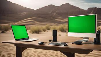 Laptop and Desktop in the Desert photo