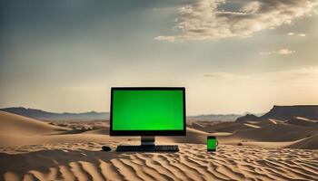 Computer and Phone in Desert photo
