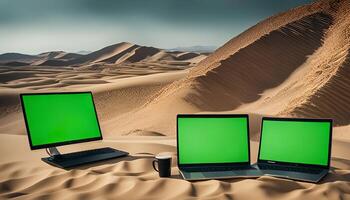 Three Laptops in the Desert photo