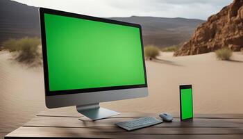 Desktop and Phone in Desert Setting photo