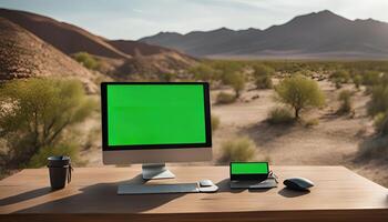 Desktop Computer in Desert Landscape photo