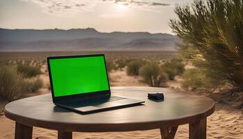 Laptop on Table in Desert photo